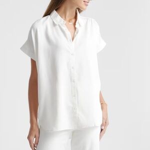 {Quince} Vintage Wash Tencel Camp Shirt in Ivory sz S NWT